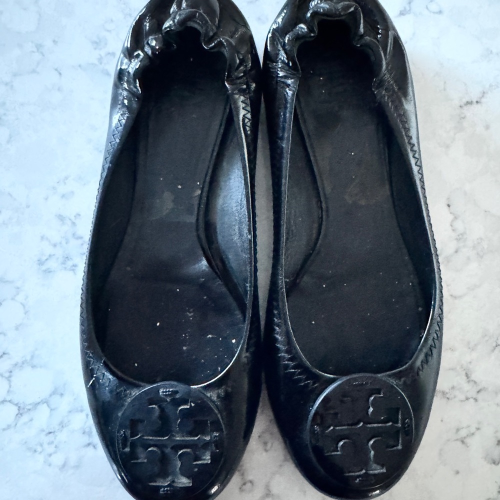 Tory Burch Reva Black Patent Leather Flats